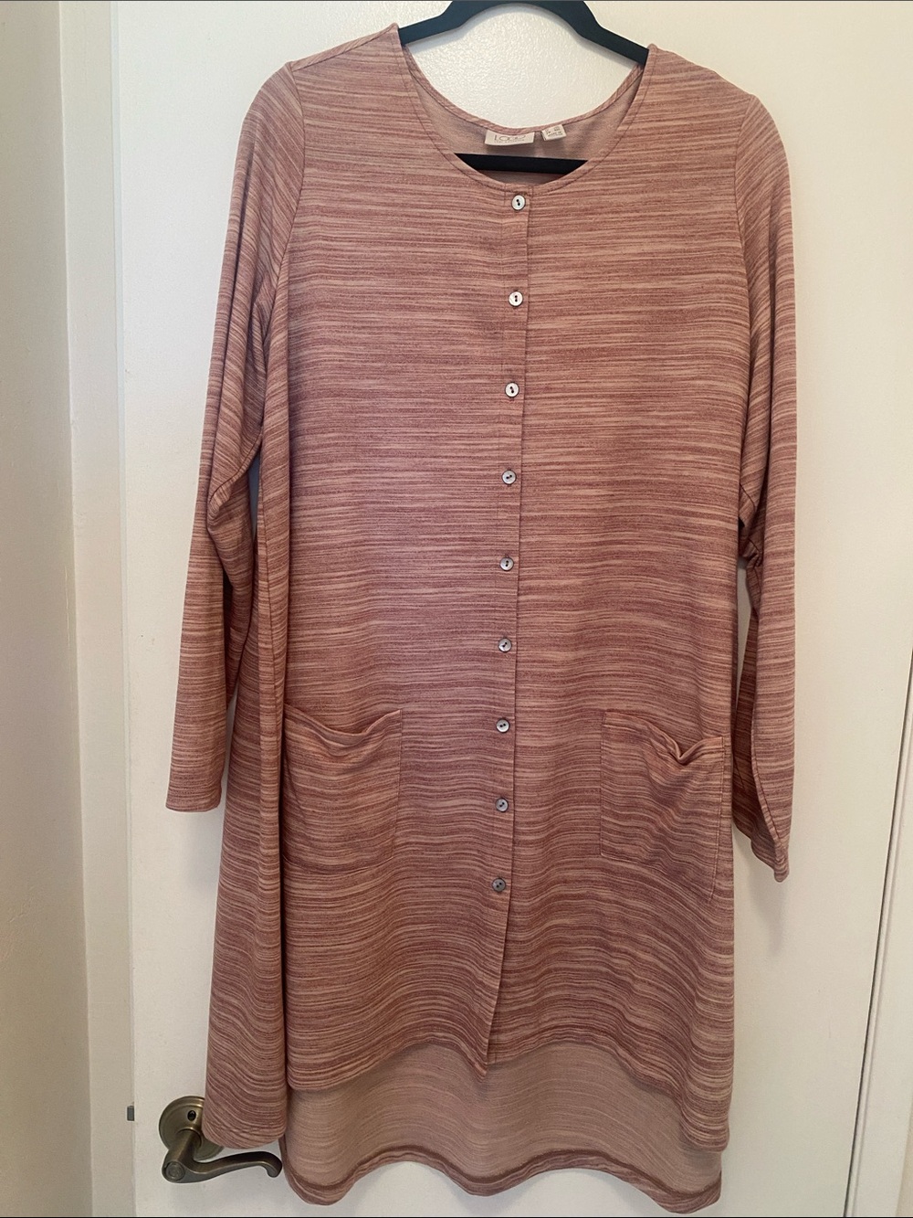 LOGO by Lori Goldstein Mauve Button-Front Long Cardigan 1X